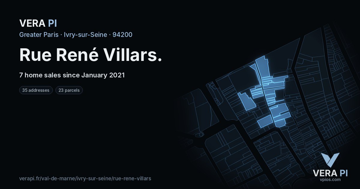Rue René Villars, Ivry-sur-Seine at night – every parcel coloured by the prices around it, the street's own parcels lit