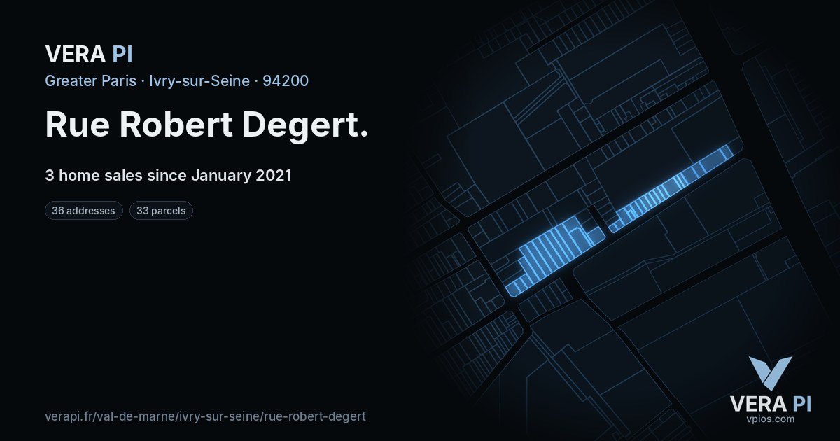 Rue Robert Degert, Ivry-sur-Seine at night – every parcel coloured by the prices around it, the street's own parcels lit