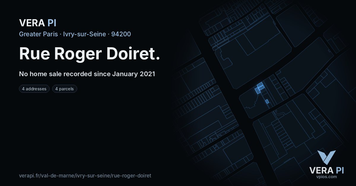 Rue Roger Doiret, Ivry-sur-Seine at night – every parcel coloured by the prices around it, the street's own parcels lit