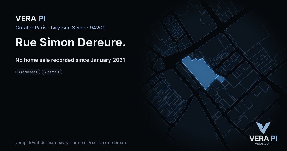 Rue Simon Dereure, Ivry-sur-Seine at night – every parcel coloured by the prices around it, the street's own parcels lit