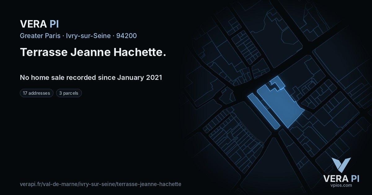 Terrasse Jeanne Hachette, Ivry-sur-Seine at night – every parcel coloured by the prices around it, the street's own parcels lit
