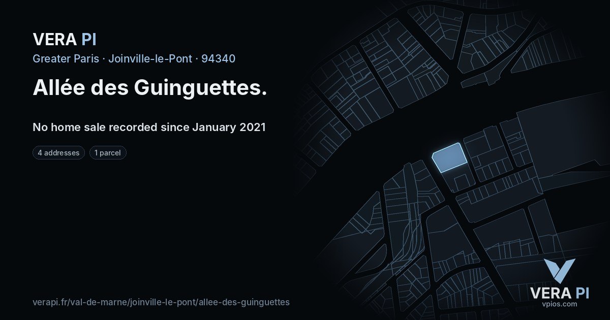Allée des Guinguettes, Joinville-le-Pont at night – every parcel coloured by the prices around it, the street's own parcels lit