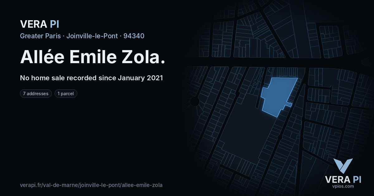 Allée Emile Zola, Joinville-le-Pont at night – every parcel coloured by the prices around it, the street's own parcels lit
