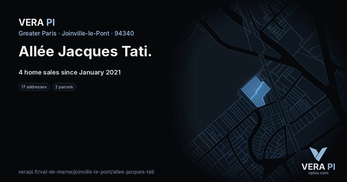 Allée Jacques Tati, Joinville-le-Pont at night – every parcel coloured by the prices around it, the street's own parcels lit