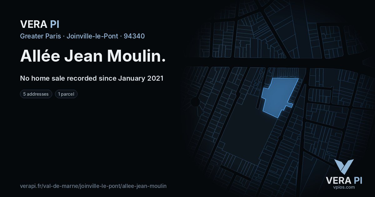 Allée Jean Moulin, Joinville-le-Pont at night – every parcel coloured by the prices around it, the street's own parcels lit