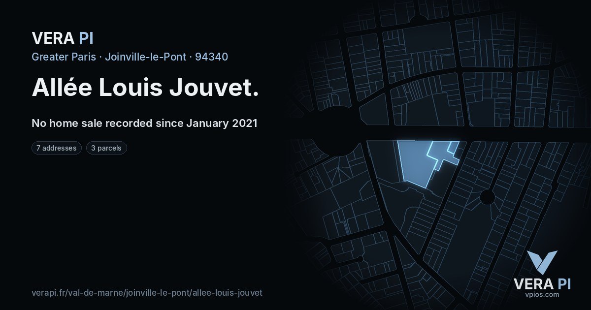 Allée Louis Jouvet, Joinville-le-Pont at night – every parcel coloured by the prices around it, the street's own parcels lit