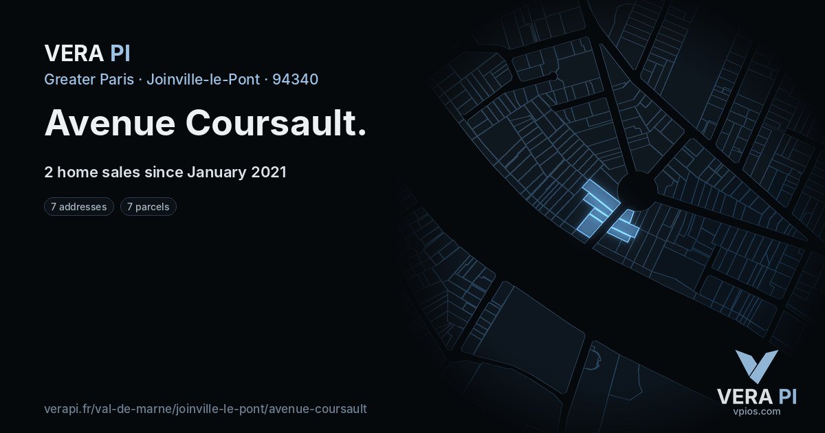 Avenue Coursault, Joinville-le-Pont at night – every parcel coloured by the prices around it, the street's own parcels lit