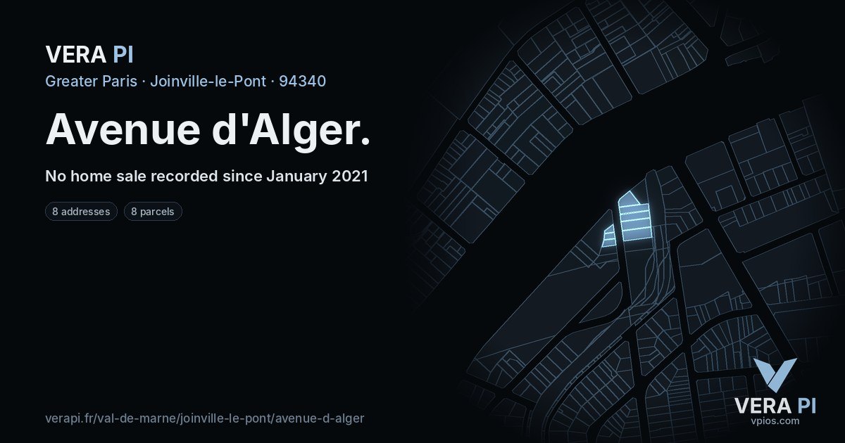 Avenue d'Alger, Joinville-le-Pont at night – every parcel coloured by the prices around it, the street's own parcels lit