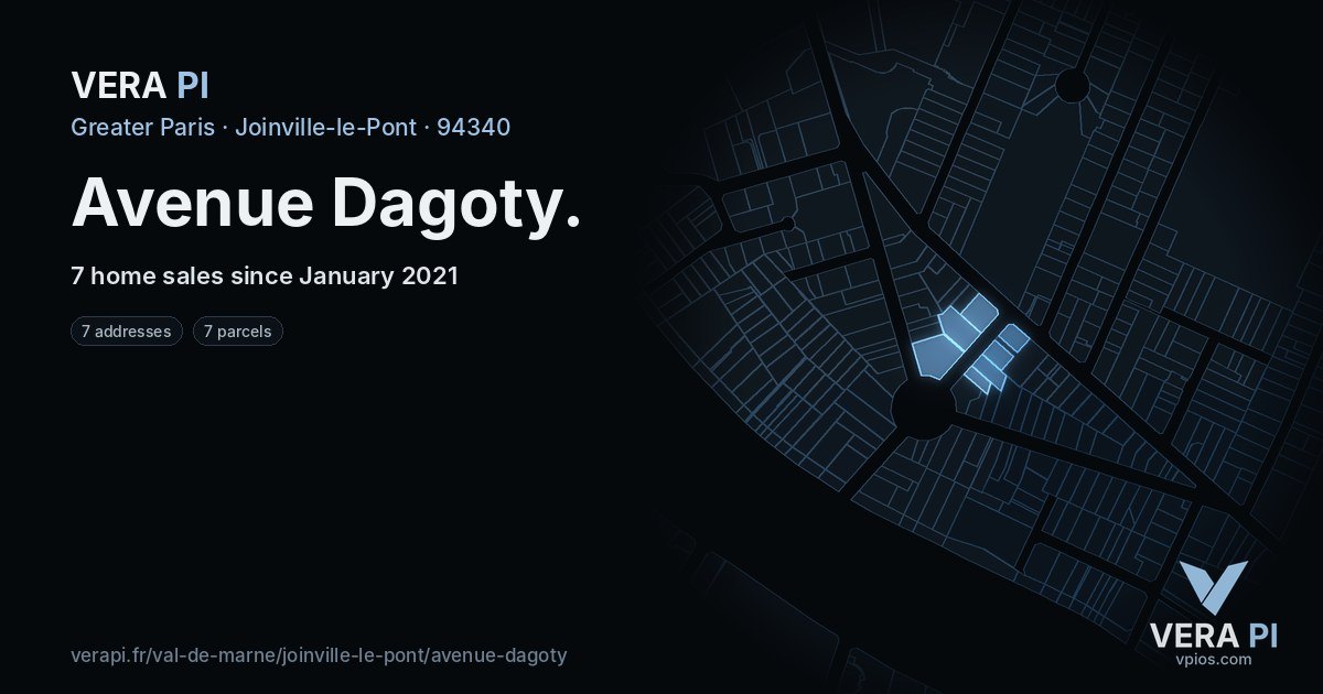 Avenue Dagoty, Joinville-le-Pont at night – every parcel coloured by the prices around it, the street's own parcels lit