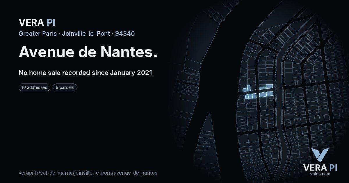 Avenue de Nantes, Joinville-le-Pont at night – every parcel coloured by the prices around it, the street's own parcels lit