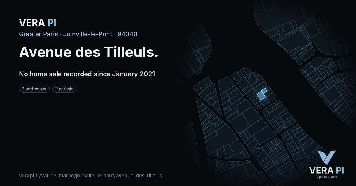 Avenue des Tilleuls, Joinville-le-Pont at night – every parcel coloured by the prices around it, the street's own parcels lit