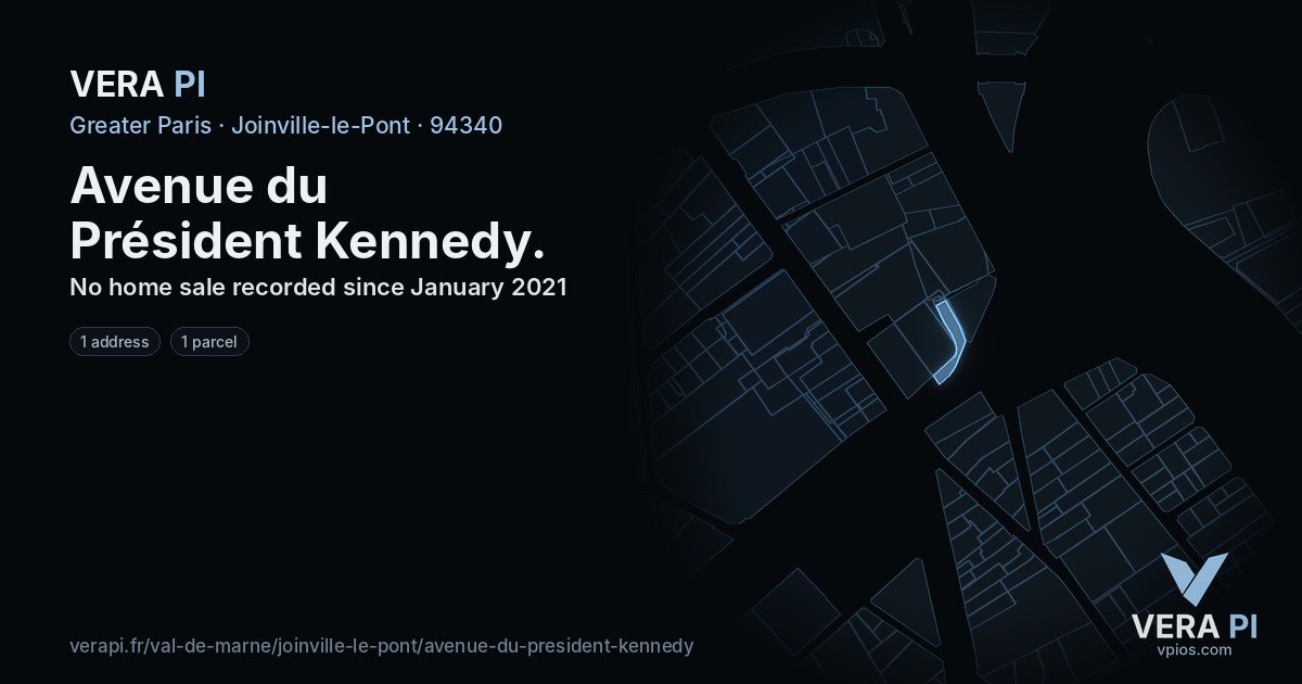 Avenue du Président Kennedy, Joinville-le-Pont at night – every parcel coloured by the prices around it, the street's own parcels lit