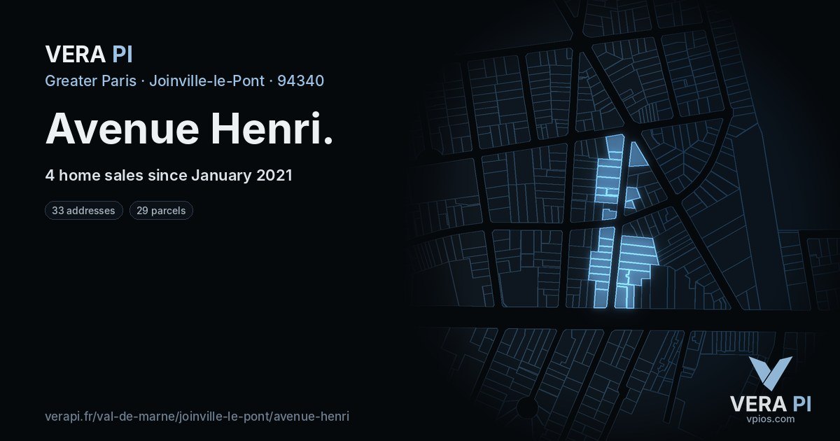 Avenue Henri, Joinville-le-Pont at night – every parcel coloured by the prices around it, the street's own parcels lit