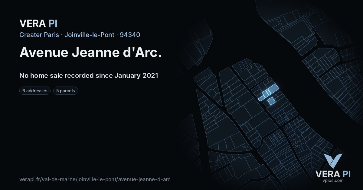 Avenue Jeanne d'Arc, Joinville-le-Pont at night – every parcel coloured by the prices around it, the street's own parcels lit