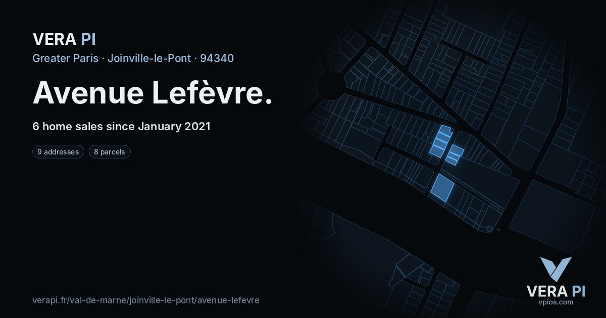 Avenue Lefèvre, Joinville-le-Pont at night – every parcel coloured by the prices around it, the street's own parcels lit