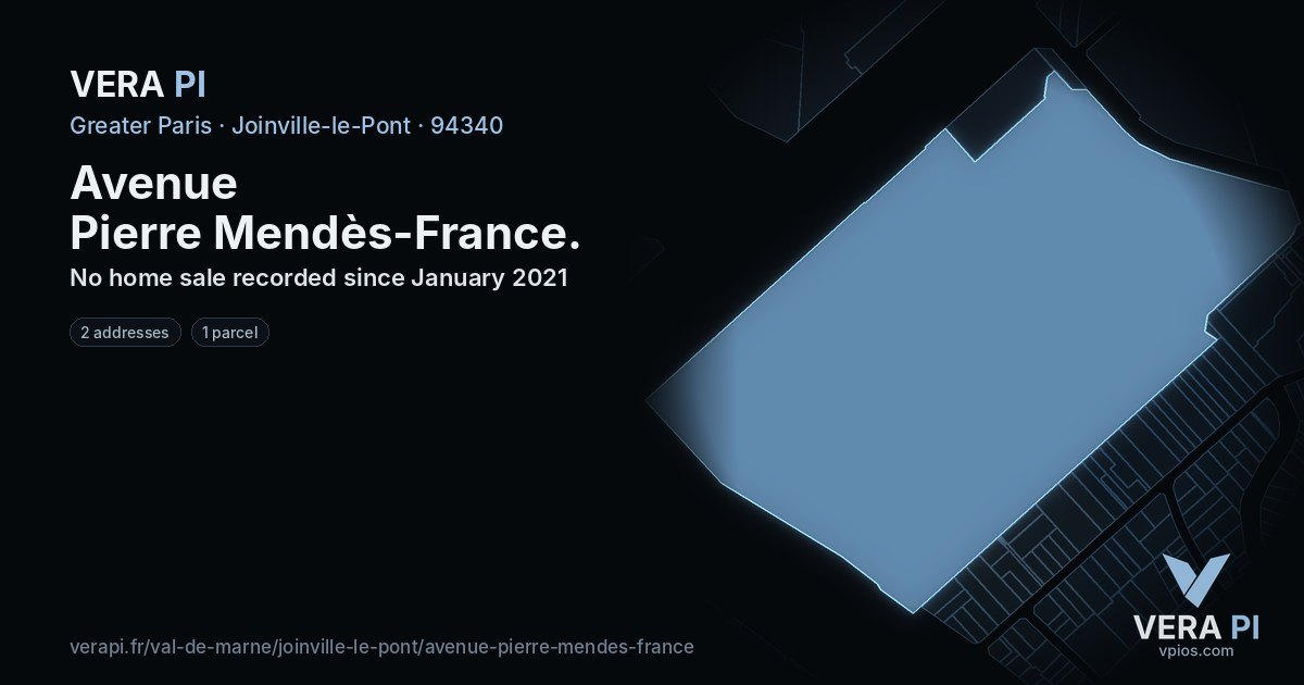 Avenue Pierre Mendès-France, Joinville-le-Pont at night – every parcel coloured by the prices around it, the street's own parcels lit