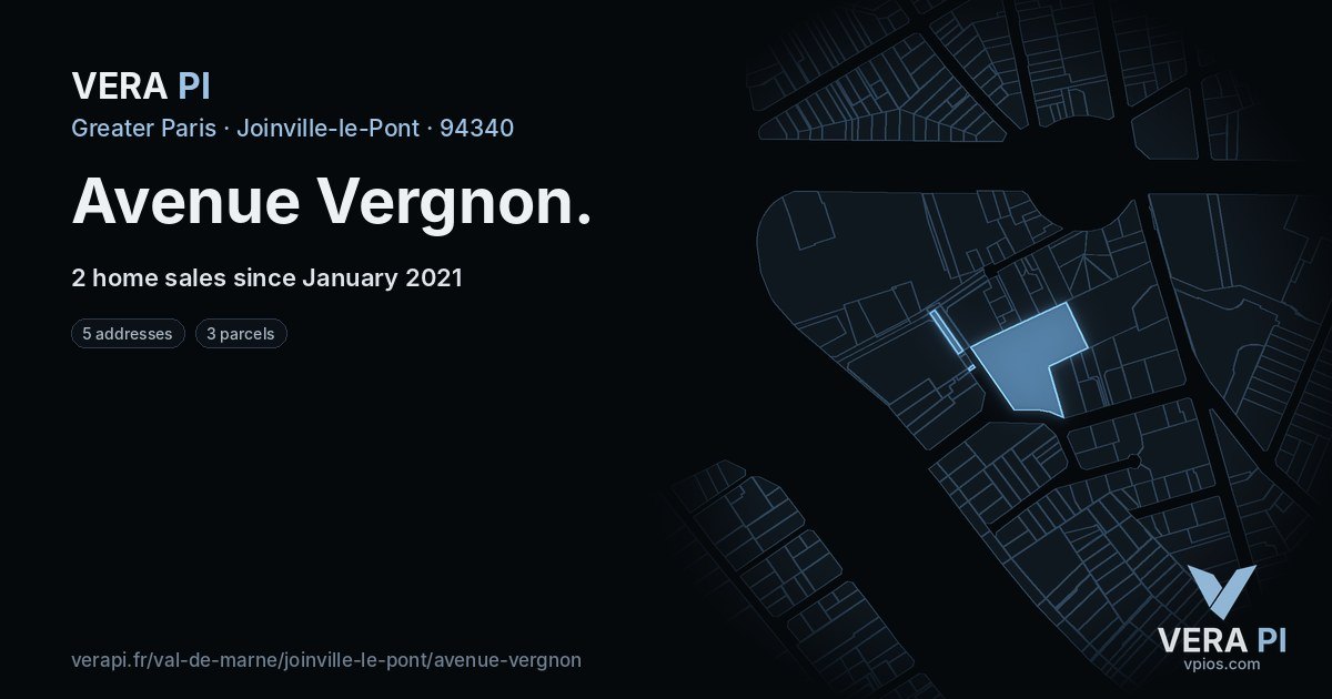 Avenue Vergnon, Joinville-le-Pont at night – every parcel coloured by the prices around it, the street's own parcels lit