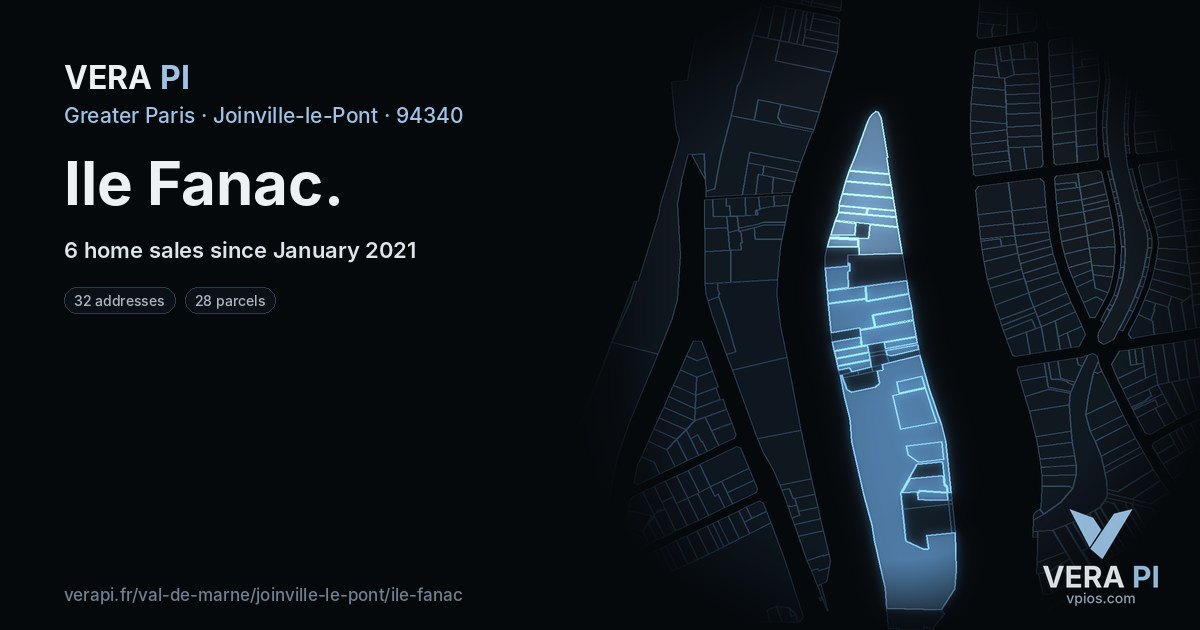 Ile Fanac, Joinville-le-Pont at night – every parcel coloured by the prices around it, the street's own parcels lit