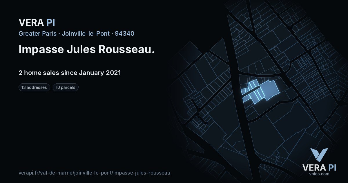 Impasse Jules Rousseau, Joinville-le-Pont at night – every parcel coloured by the prices around it, the street's own parcels lit