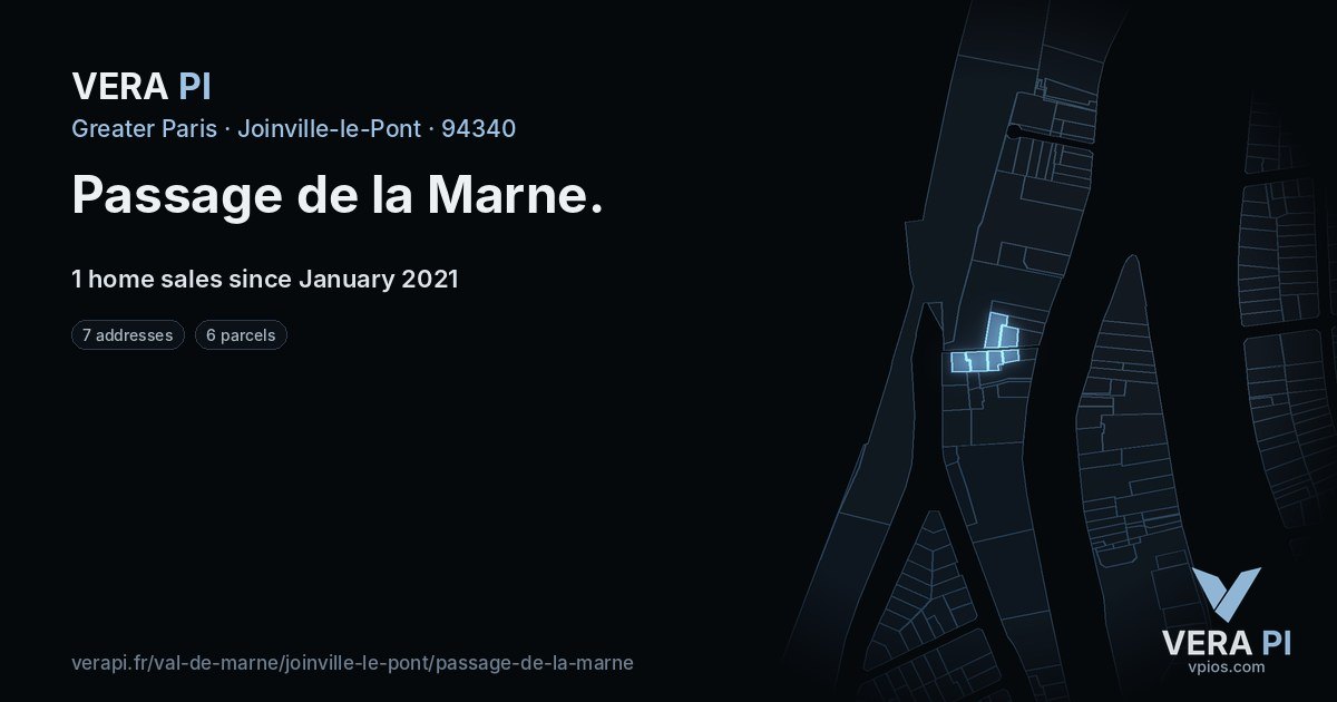 Passage de la Marne, Joinville-le-Pont at night – every parcel coloured by the prices around it, the street's own parcels lit