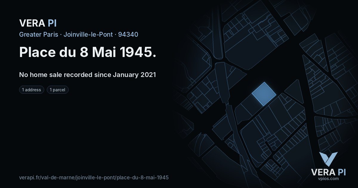 Place du 8 Mai 1945, Joinville-le-Pont at night – every parcel coloured by the prices around it, the street's own parcels lit