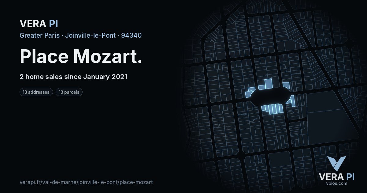 Place Mozart, Joinville-le-Pont at night – every parcel coloured by the prices around it, the street's own parcels lit