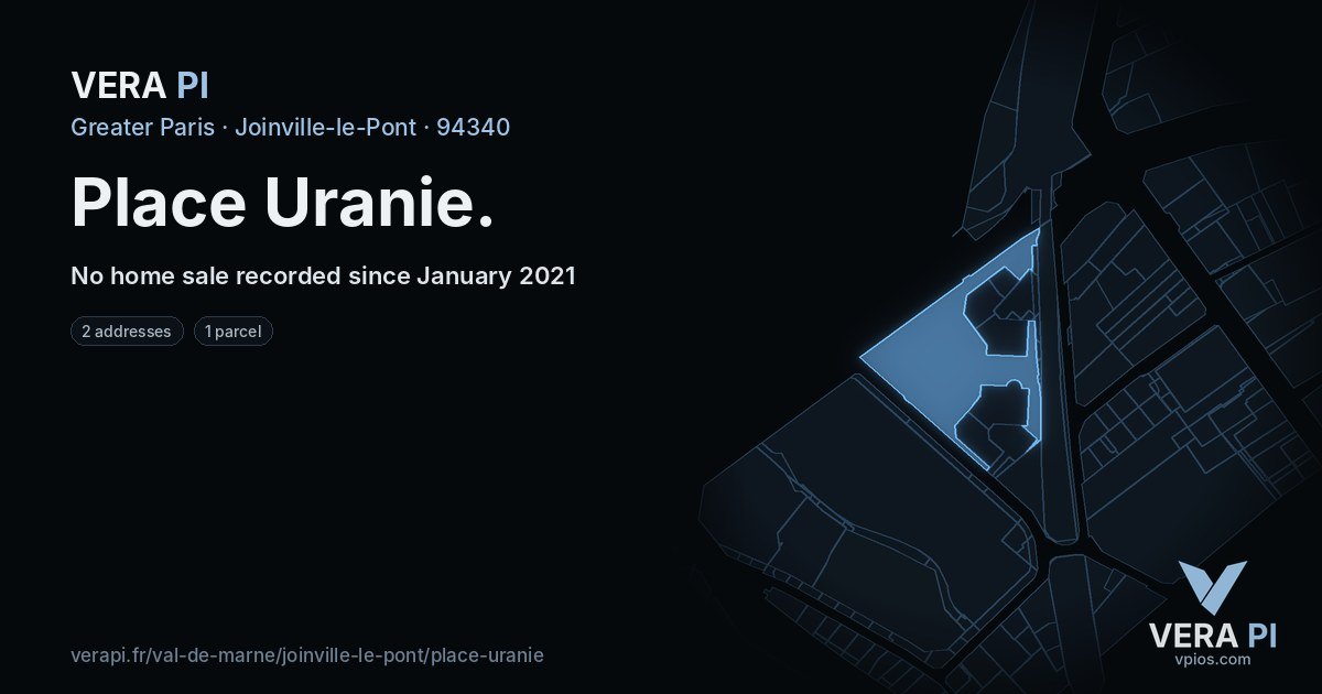 Place Uranie, Joinville-le-Pont at night – every parcel coloured by the prices around it, the street's own parcels lit