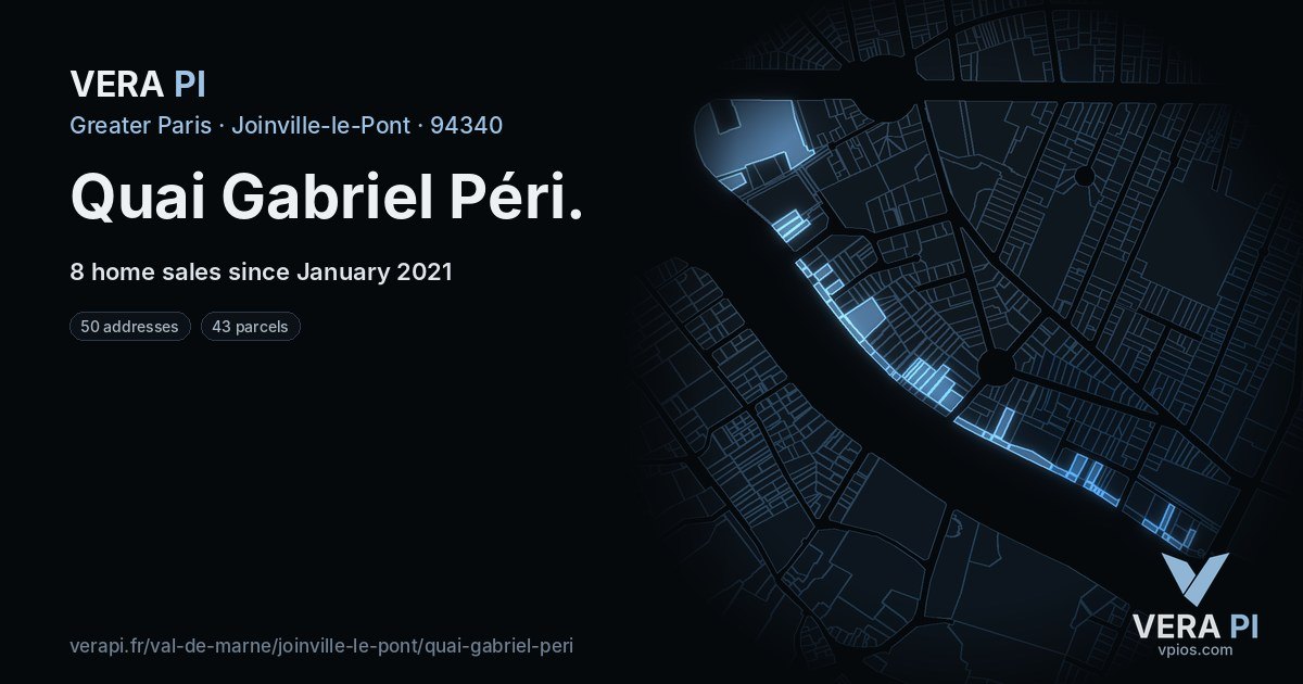 Quai Gabriel Péri, Joinville-le-Pont at night – every parcel coloured by the prices around it, the street's own parcels lit