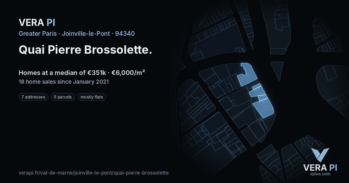 Quai Pierre Brossolette, Joinville-le-Pont at night – every parcel coloured by the prices around it, the street's own parcels lit