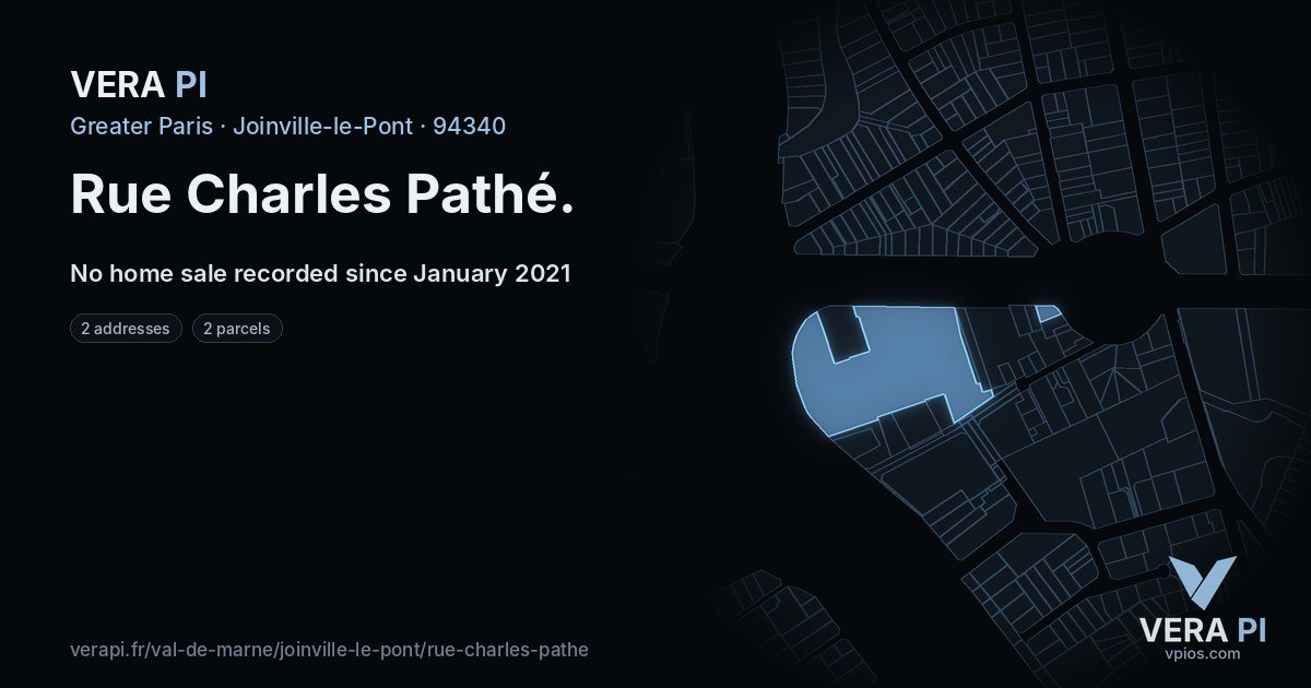 Rue Charles Pathé, Joinville-le-Pont at night – every parcel coloured by the prices around it, the street's own parcels lit