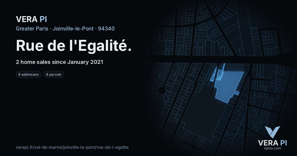 Rue de l'Egalité, Joinville-le-Pont at night – every parcel coloured by the prices around it, the street's own parcels lit