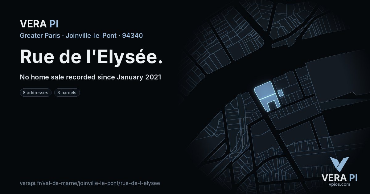 Rue de l'Elysée, Joinville-le-Pont at night – every parcel coloured by the prices around it, the street's own parcels lit