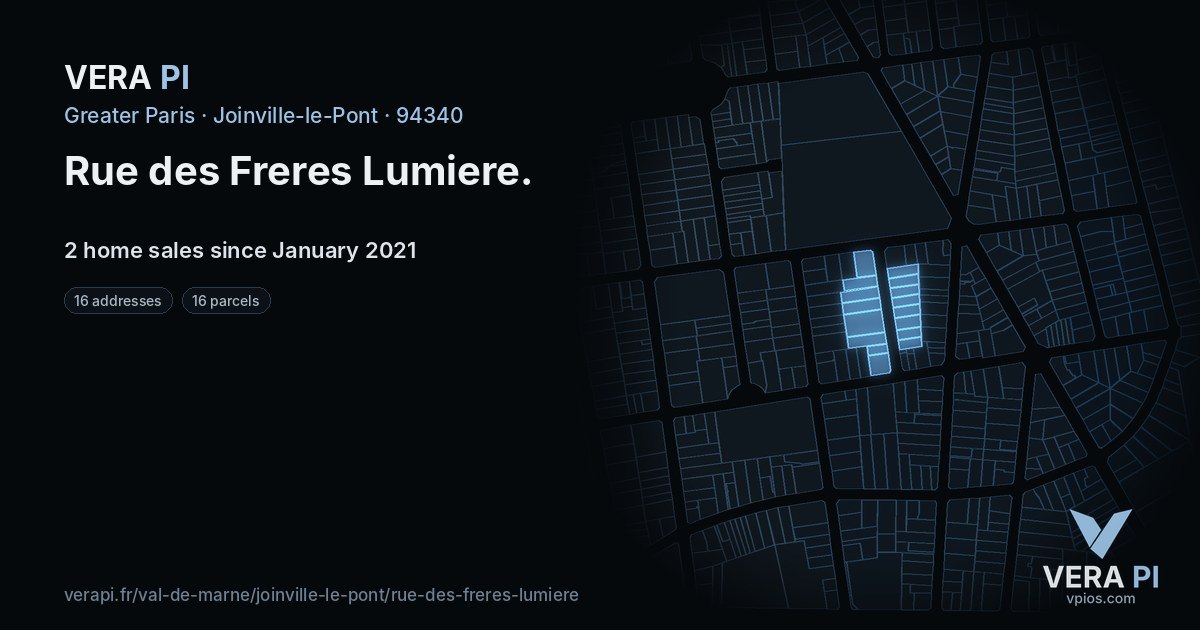 Rue des Freres Lumiere, Joinville-le-Pont at night – every parcel coloured by the prices around it, the street's own parcels lit