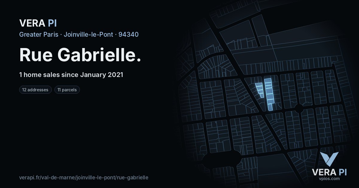 Rue Gabrielle, Joinville-le-Pont at night – every parcel coloured by the prices around it, the street's own parcels lit