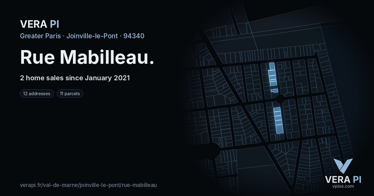 Rue Mabilleau, Joinville-le-Pont at night – every parcel coloured by the prices around it, the street's own parcels lit