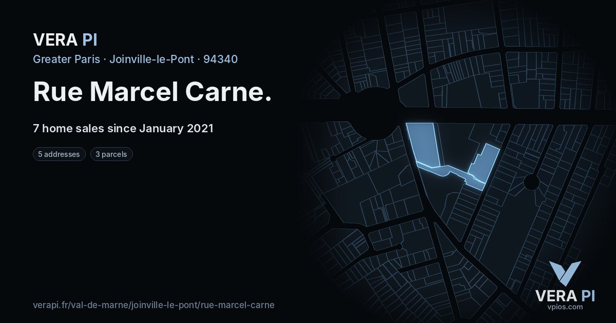 Rue Marcel Carne, Joinville-le-Pont at night – every parcel coloured by the prices around it, the street's own parcels lit