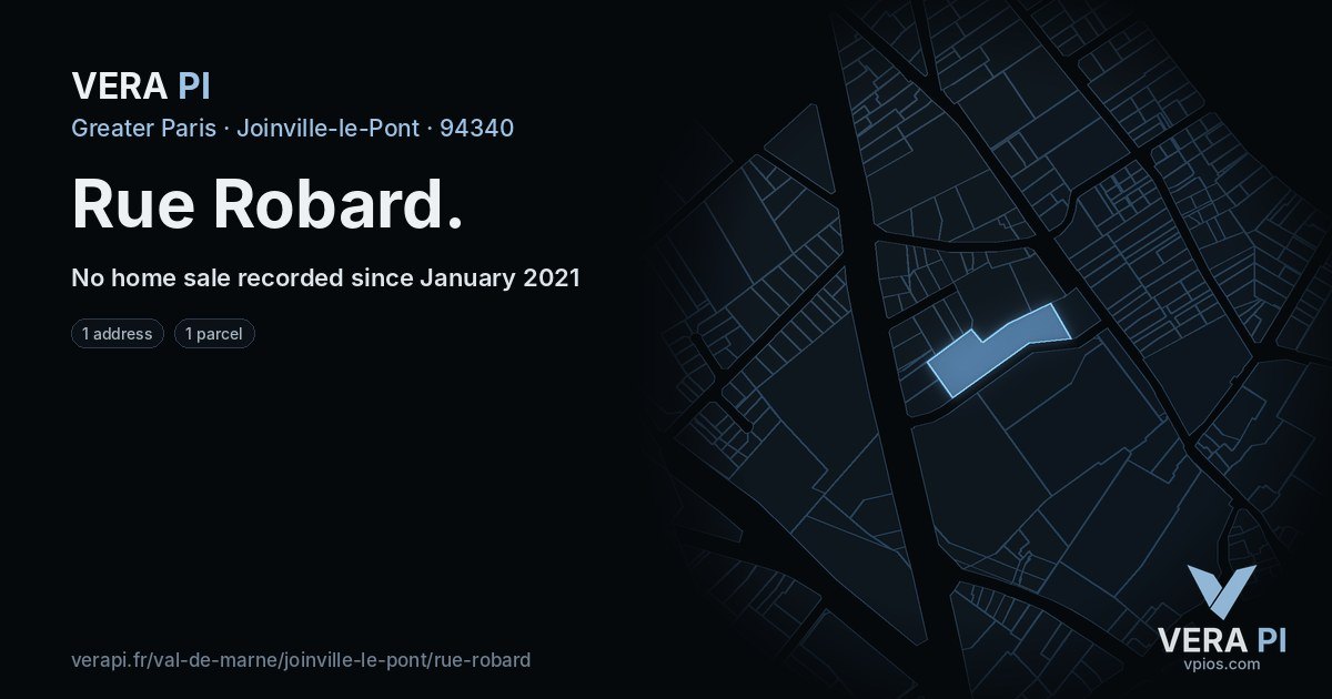 Rue Robard, Joinville-le-Pont at night – every parcel coloured by the prices around it, the street's own parcels lit