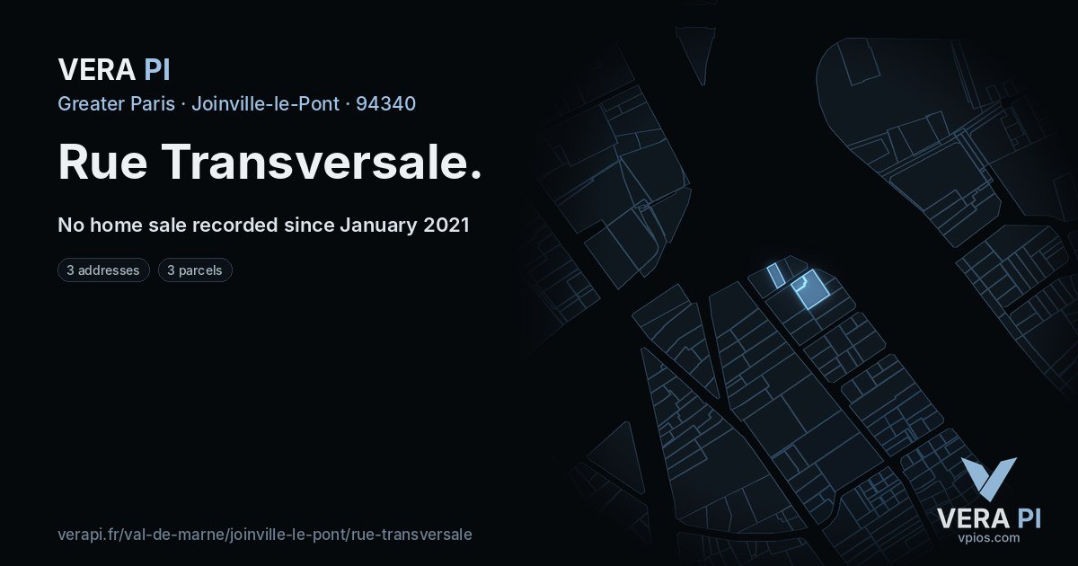 Rue Transversale, Joinville-le-Pont at night – every parcel coloured by the prices around it, the street's own parcels lit