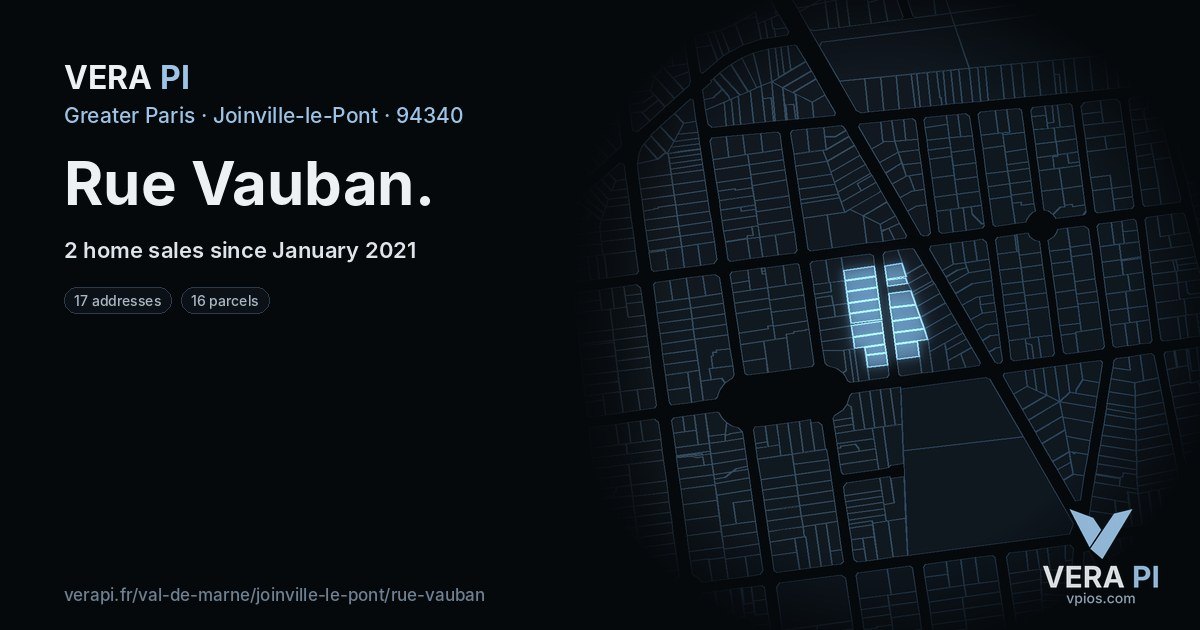 Rue Vauban, Joinville-le-Pont at night – every parcel coloured by the prices around it, the street's own parcels lit
