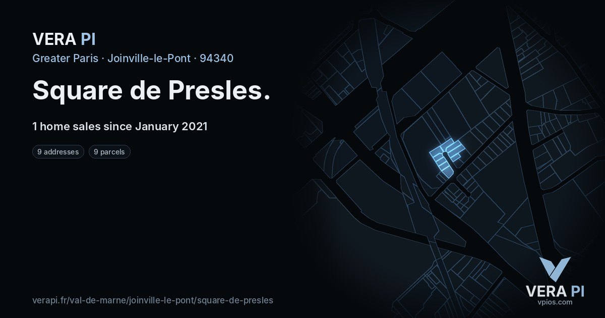 Square de Presles, Joinville-le-Pont at night – every parcel coloured by the prices around it, the street's own parcels lit