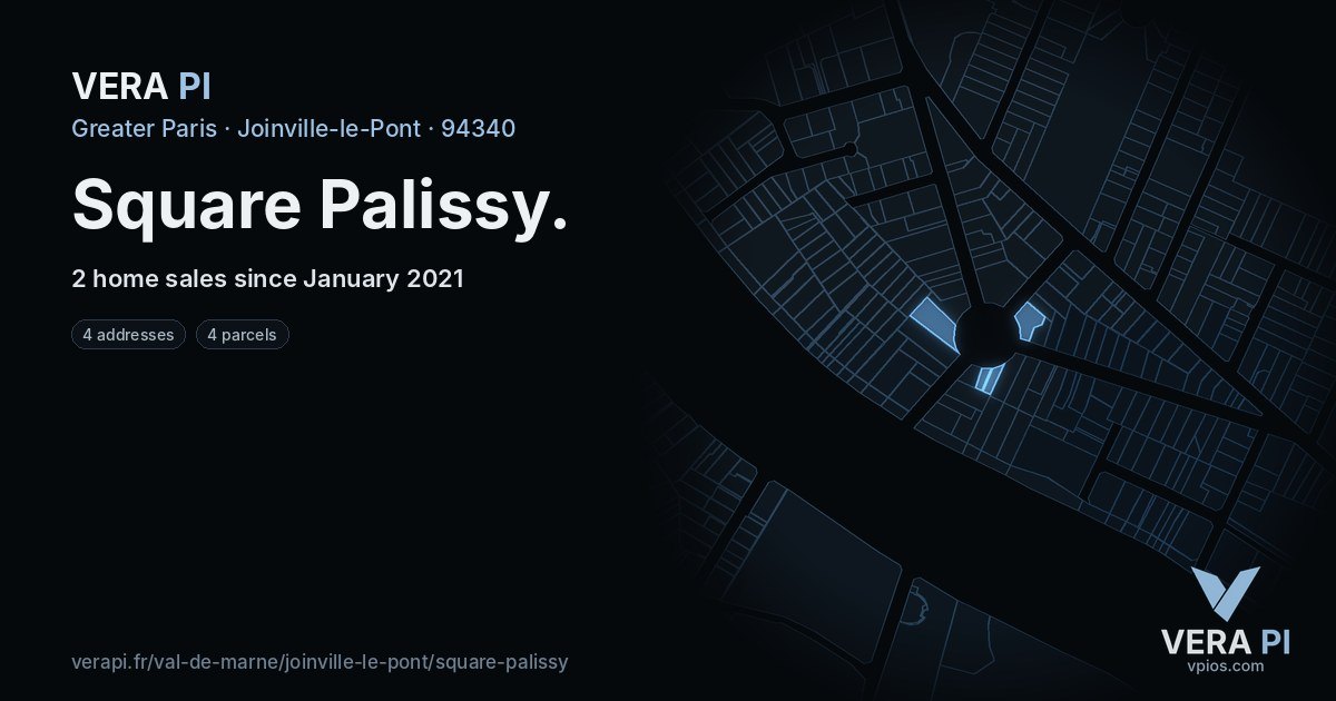 Square Palissy, Joinville-le-Pont at night – every parcel coloured by the prices around it, the street's own parcels lit
