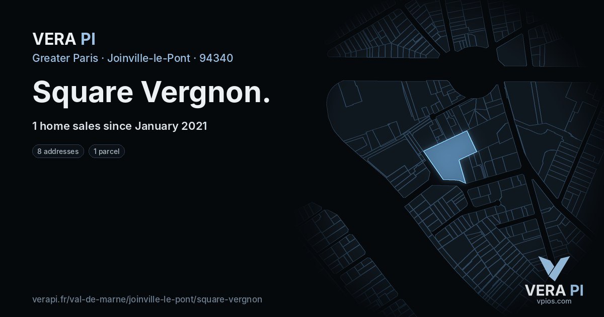 Square Vergnon, Joinville-le-Pont at night – every parcel coloured by the prices around it, the street's own parcels lit