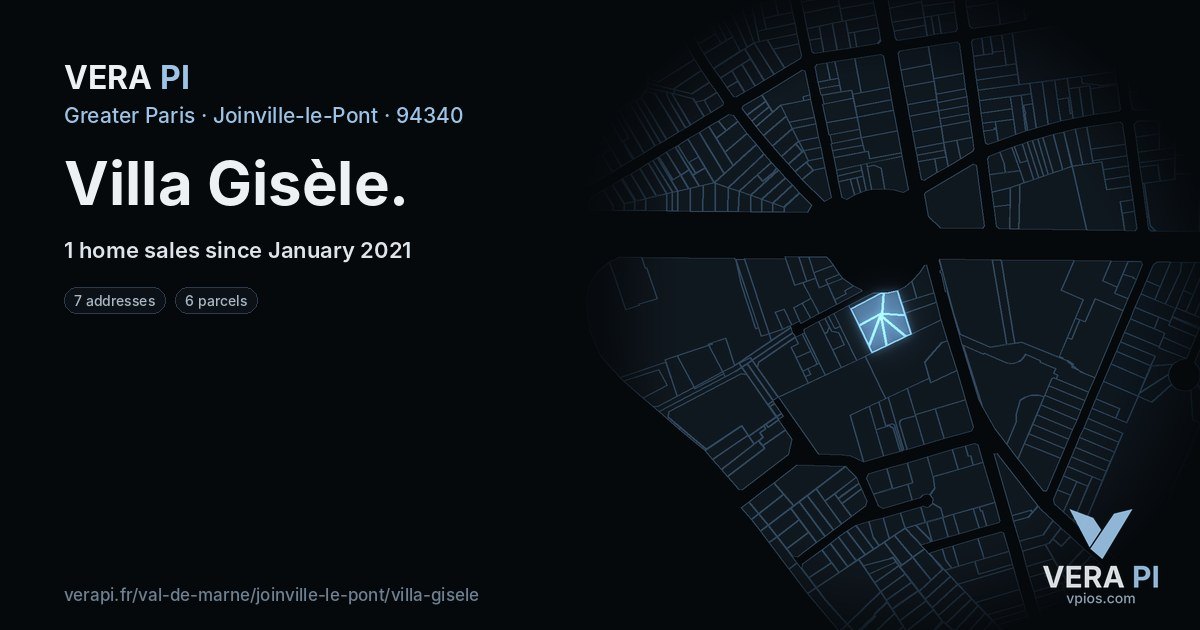 Villa Gisèle, Joinville-le-Pont at night – every parcel coloured by the prices around it, the street's own parcels lit