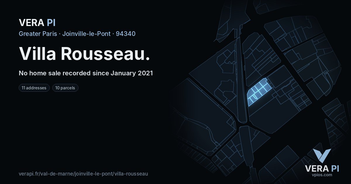 Villa Rousseau, Joinville-le-Pont at night – every parcel coloured by the prices around it, the street's own parcels lit