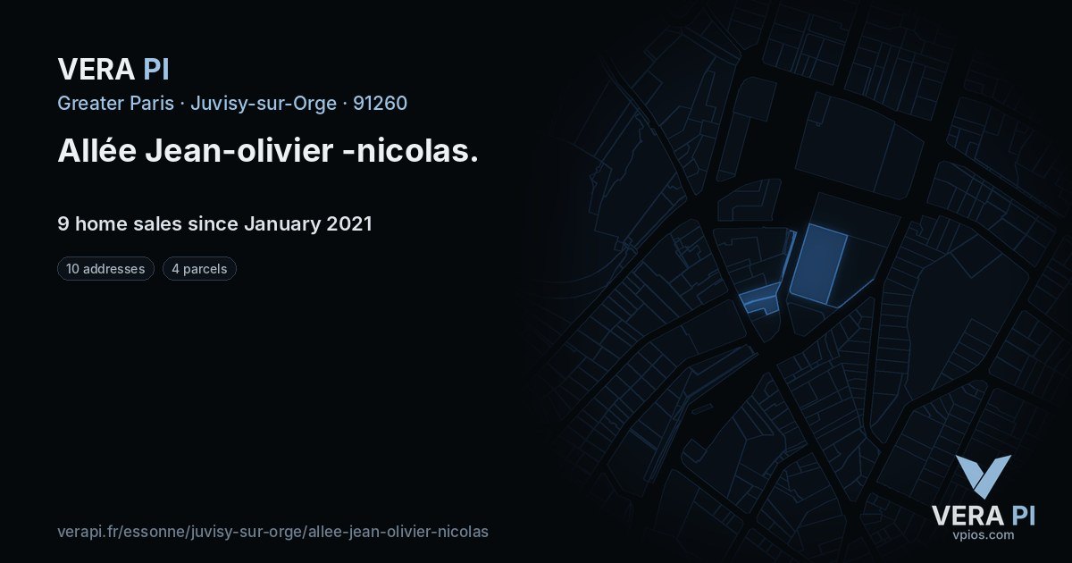 Allée Jean-olivier -nicolas, Juvisy-sur-Orge at night – every parcel coloured by the prices around it, the street's own parcels lit