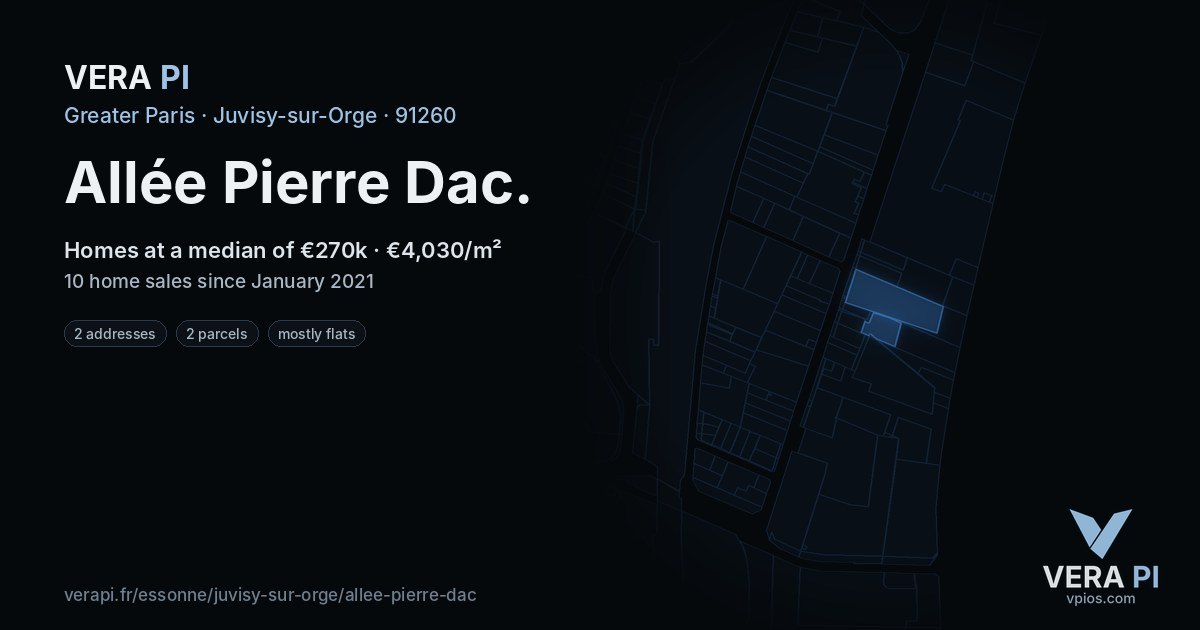 Allée Pierre Dac, Juvisy-sur-Orge at night – every parcel coloured by the prices around it, the street's own parcels lit