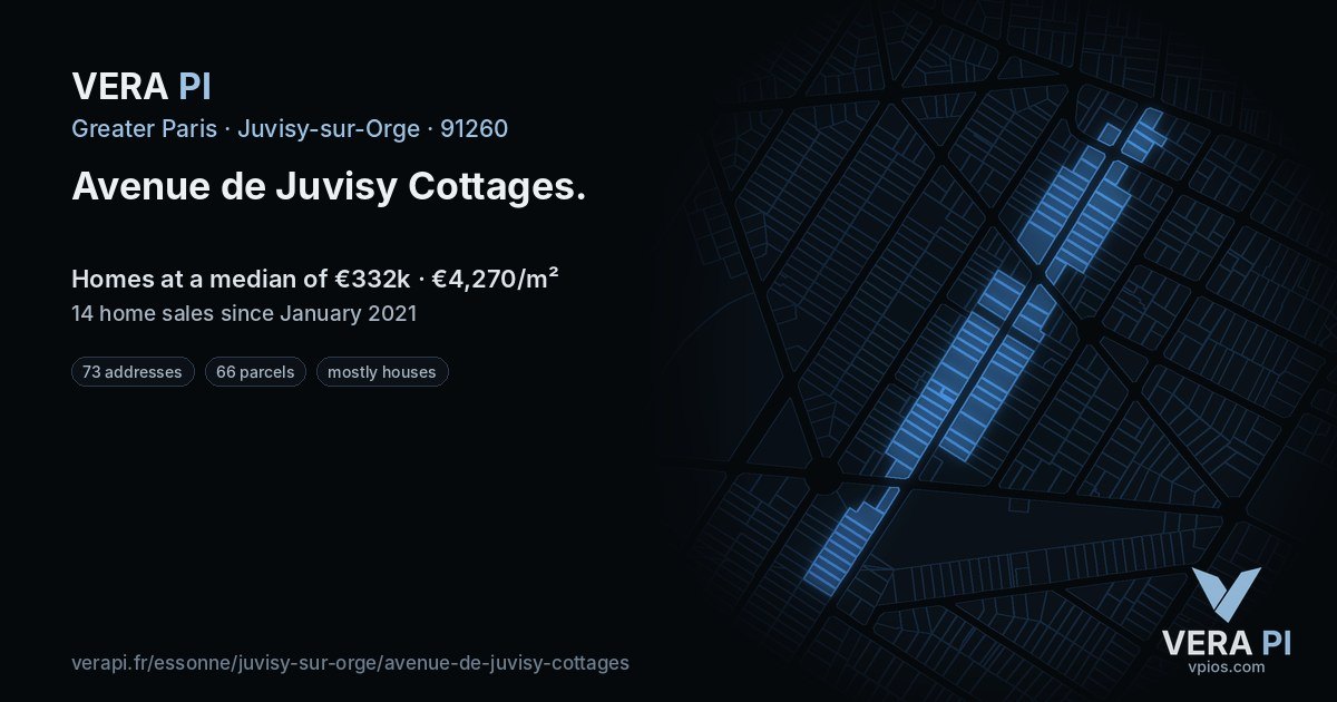 Avenue de Juvisy Cottages, Juvisy-sur-Orge at night – every parcel coloured by the prices around it, the street's own parcels lit