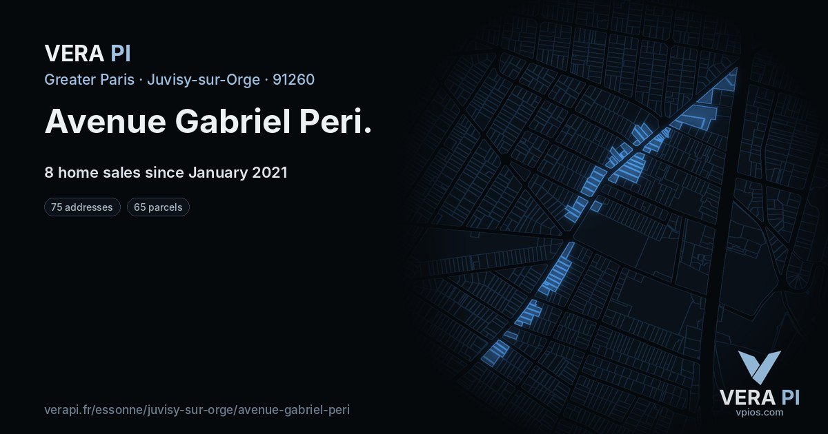 Avenue Gabriel Peri, Juvisy-sur-Orge at night – every parcel coloured by the prices around it, the street's own parcels lit