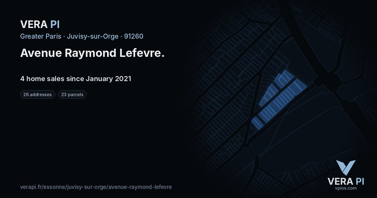 Avenue Raymond Lefevre, Juvisy-sur-Orge at night – every parcel coloured by the prices around it, the street's own parcels lit
