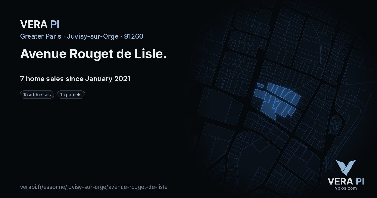 Avenue Rouget de Lisle, Juvisy-sur-Orge at night – every parcel coloured by the prices around it, the street's own parcels lit